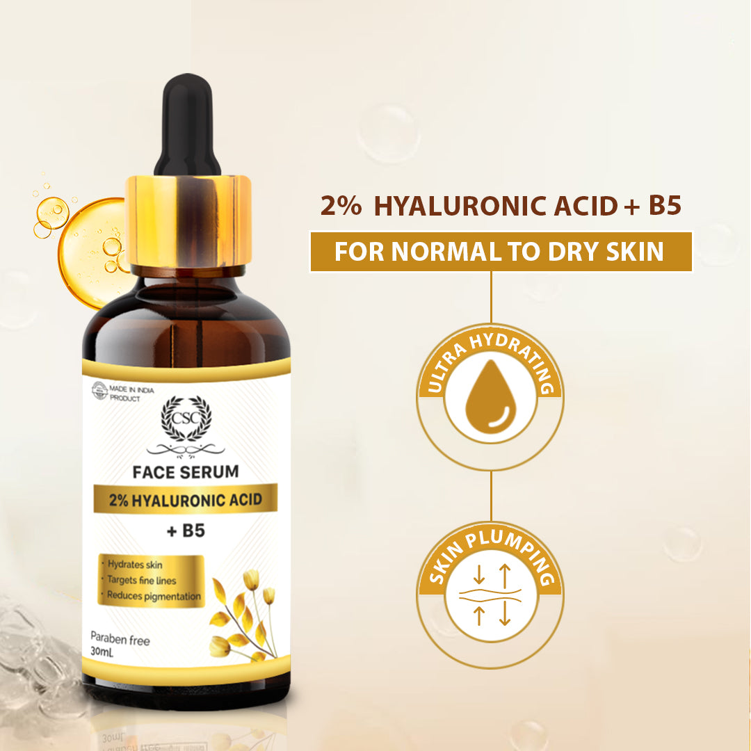 CSC 2% Hyaluronic Acid Serum With B5 For Fine Lines, Reduces Pigmentation And Hydrates Serum For Skin, All Skin Types- 30 ml