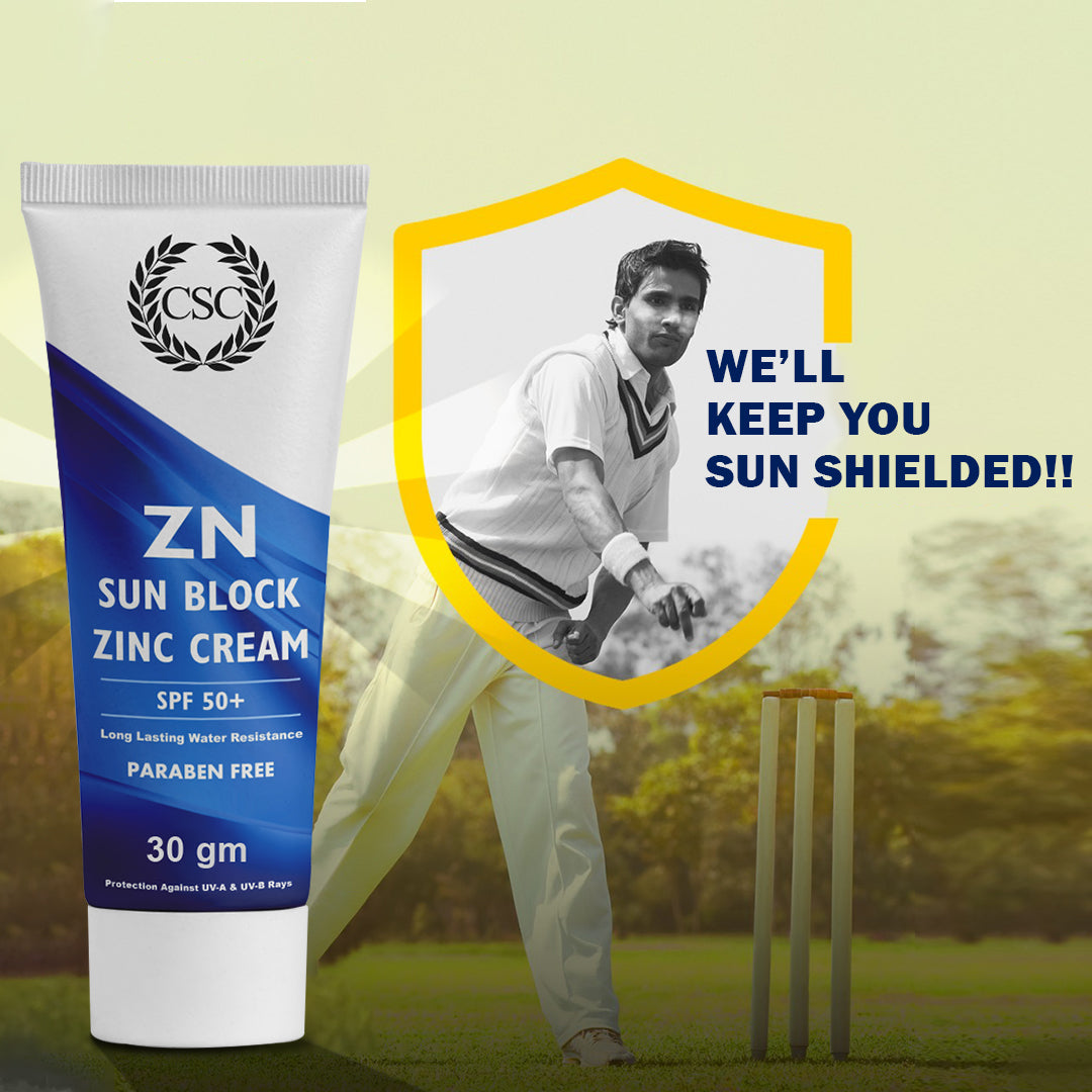 CSC ZN Sunblock Zinc Oxide Cream for Cricketers - Sweat & Water Resistant - 30 Gram