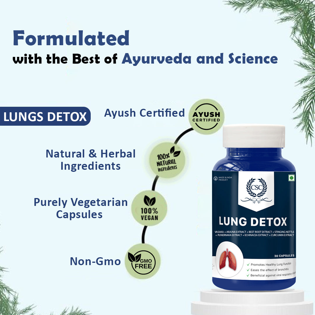 CSC Lung Detox - Ayurvedic Lung Detox for Smokers, Cleanses and Detoxifies Lungs - 30 Capsules